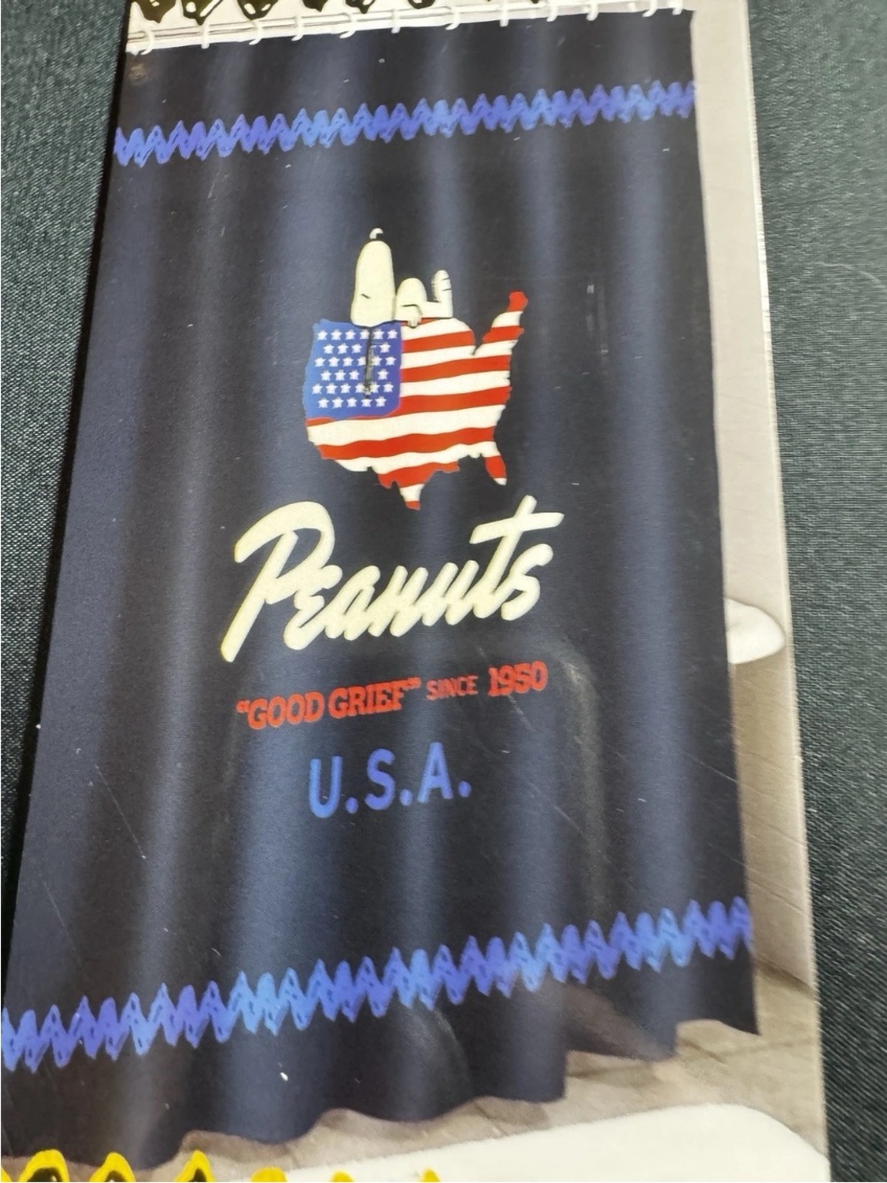 New Peanuts Snoopy Patriotic USA Shower Curtain Fabric 70" x 72" Red/White/Blue